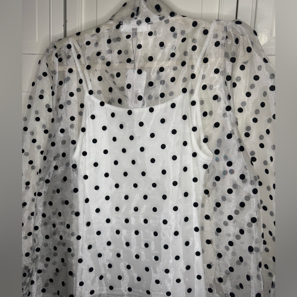 Melograno Rico White Sheer Blouse with Black Polka Dots & White Tank - Picture 6 of 10